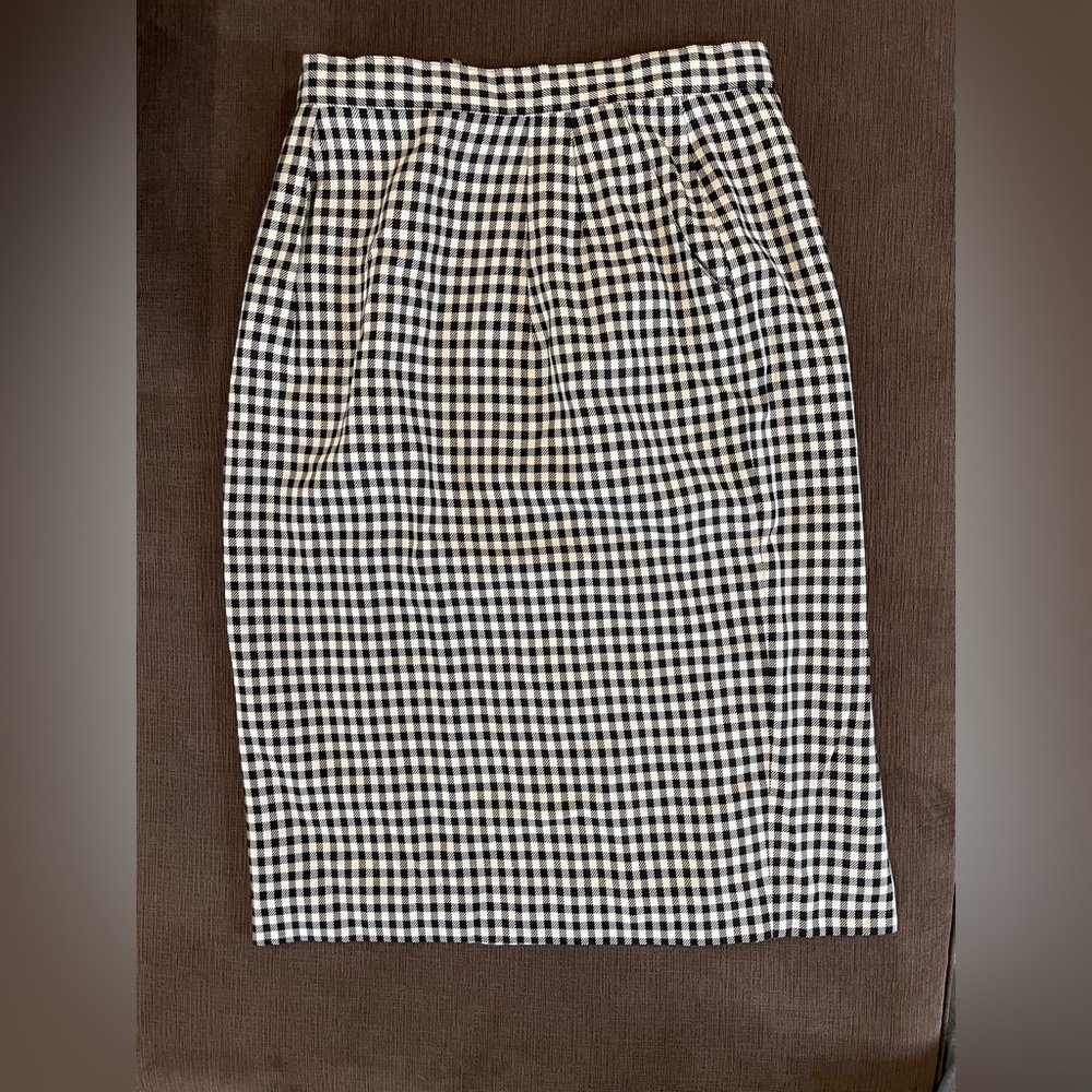 Vintage 1980s Christian Dior Separates Black & White Gingham Midi Pencil Skirt